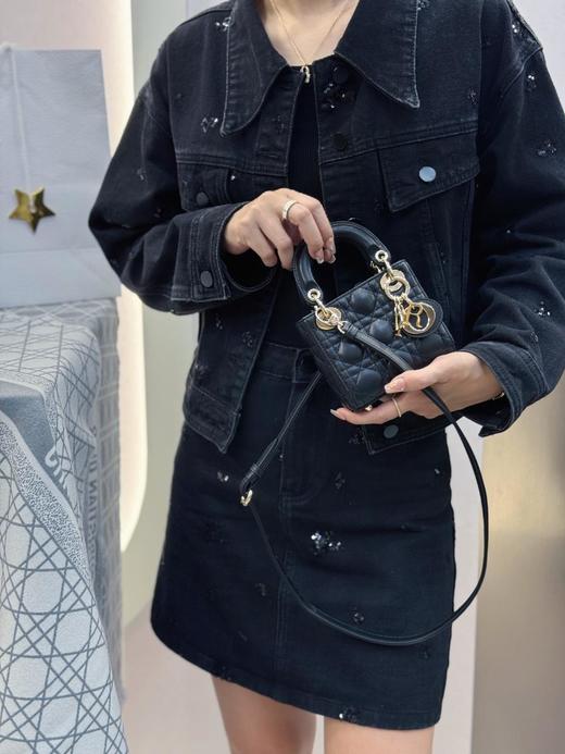 DIOR迪奥LadyDior金色Logo吊坠藤格纹图案可拆卸可调节肩带羊皮革戴妃包单肩斜挎手提包超迷你（HH） 商品图4