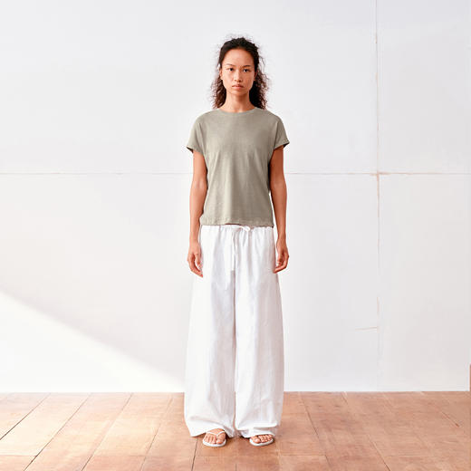 NUTH高密纯棉透气宽松阔腿休闲裤女 黑色/白色 商品图2