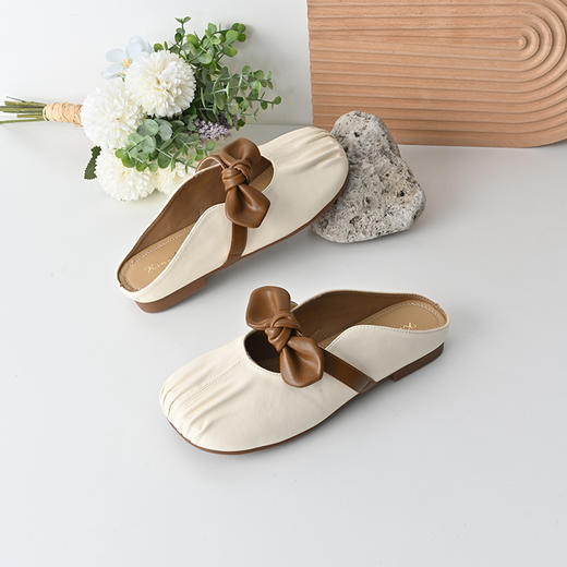 经典鲨2025年夏季款时尚褶皱甜美蝴蝶结软底室内外半拖鞋女KW163-529031 商品图1