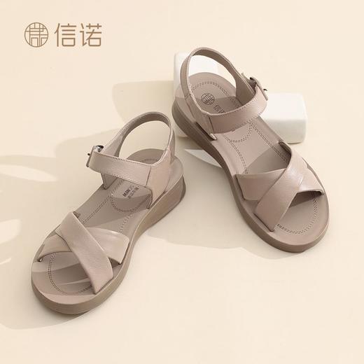 信诺真皮舒适妈妈凉鞋2025夏季新款软底女鞋外穿轻便平底中老年鞋5L618-23 商品图5