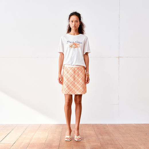 NUTH亚麻混纺夏日清凉感复古印花白色短袖T恤女 商品图4