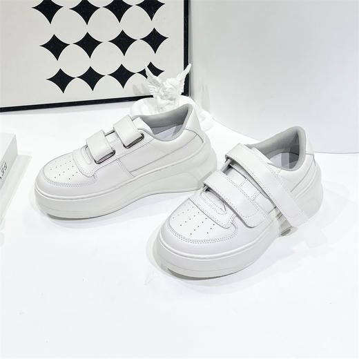 洛诗琳05328厚底小白鞋2025新款魔术贴增增高真皮小白鞋女8097 商品图2