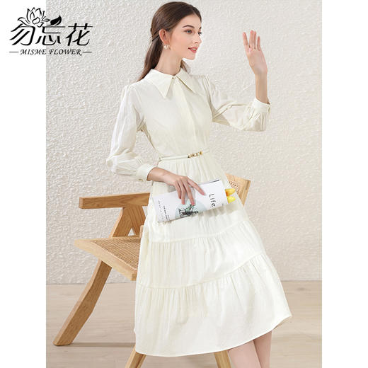 勿忘花米白色纯棉法式衬衫连衣裙女2025春装新款长裙裙子春季穿搭 商品图0