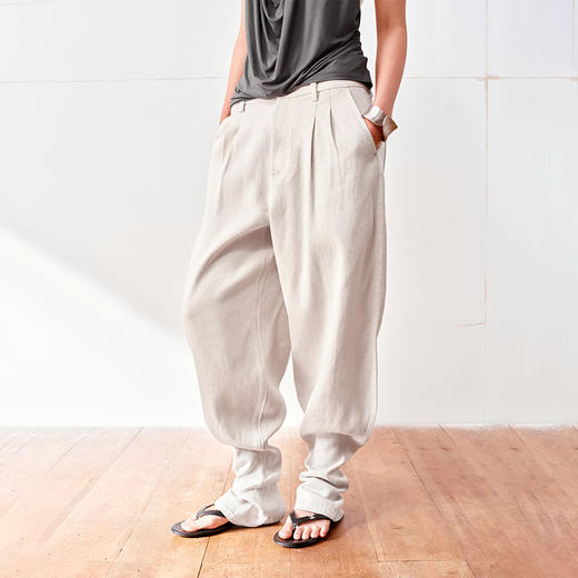 NUTH亚麻中腰休闲宽松阔腿羊腿裤女 商品图2