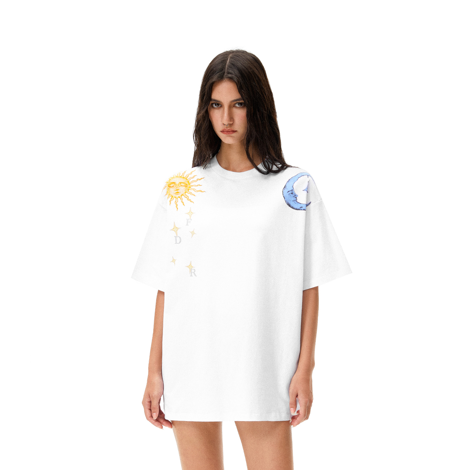 【178元任选3件】FDR官方店 太阳与月亮直喷印花短袖t恤男女夏季美式情侣体恤上衣