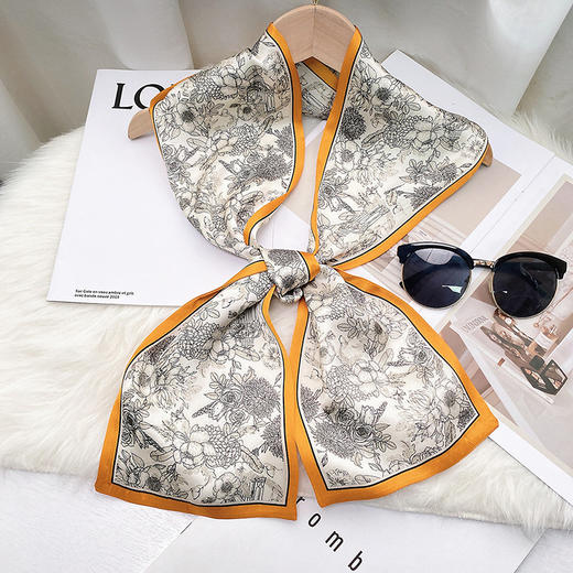 桑蚕丝丝巾细窄长条印花丝巾女春夏时尚百搭小领巾飘带防晒小丝巾百搭丝巾夏季配饰新款爆款 商品图5