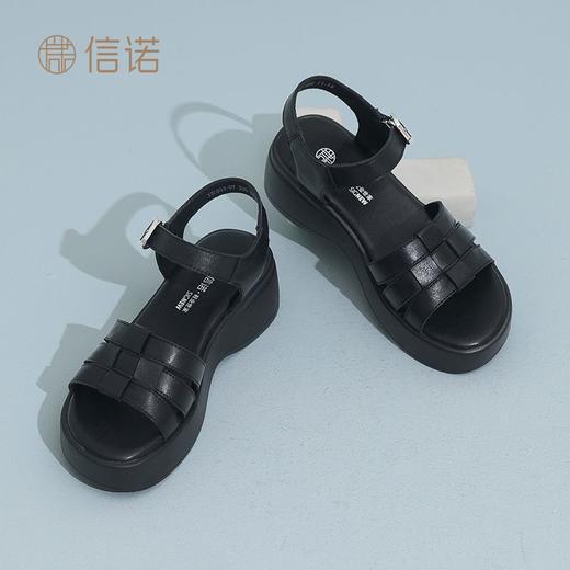 信诺真皮舒适凉鞋女2025夏新款厚底外穿轻便猪笼鞋透气露趾妈妈鞋X5L033-97 商品图4