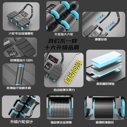 【2025全新升级六轮八肘健腹轮】8肘撑设计 六轮稳固 自带手机支架 强力回弹 稳定不侧翻 手机互联 智能计时 商品图7