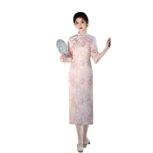 新中式少女旗袍粉色2025年早春复古法式风改良中袖修身连衣裙日常 商品图4