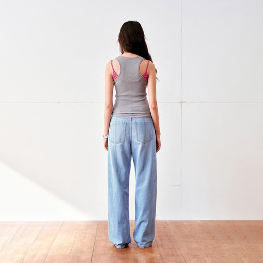 NUTH撞色边亨利领工字背心精梳棉吊带上衣女 商品图3