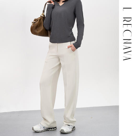 L RECNAVA 莫代尔云感空气层直筒裤 高腰松紧腰头宽松裤 显腿直 挺阔不易起球 商品图3