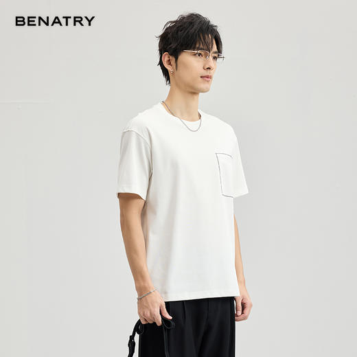 贝纳川醋酸莫代尔绣口袋短袖T恤ECF114005 商品图0