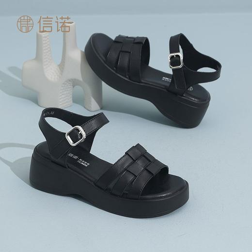 信诺真皮舒适凉鞋女2025夏新款厚底外穿轻便猪笼鞋透气露趾妈妈鞋X5L033-97 商品图9