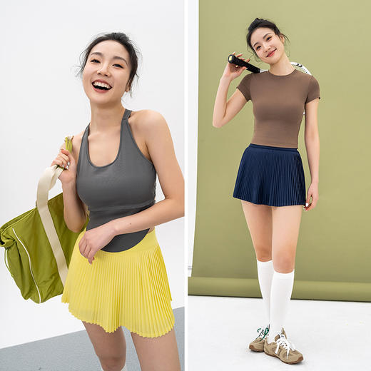 L RECNAVA A字型风琴百褶裙 高腰防走光网球裙 四面弹 透气速干 内置打底裤+口袋 商品图4