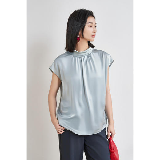 米思阳2025夏季新款通勤风优雅醋酸小衫半袖直筒光泽感衬衫上衣女1895 商品图4