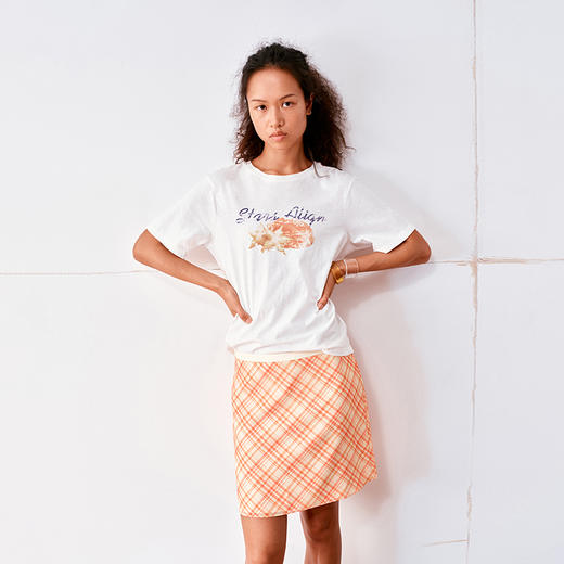 NUTH亚麻混纺夏日清凉感复古印花白色短袖T恤女 商品图2