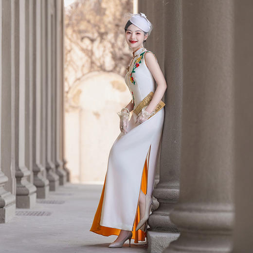 NL20250409 2025夏季新款奥黛旗袍女中式改良版立领长款旗袍气质走秀旗袍礼服 商品图3