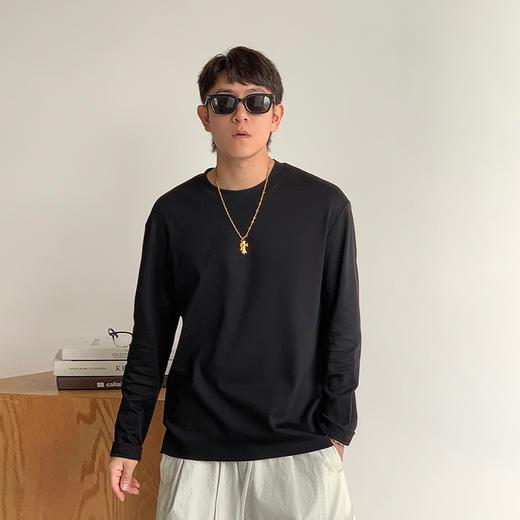 徐太浪260g透气纯棉基础款长袖T恤男夏季宽松休闲圆领打底衫上衣 商品图2