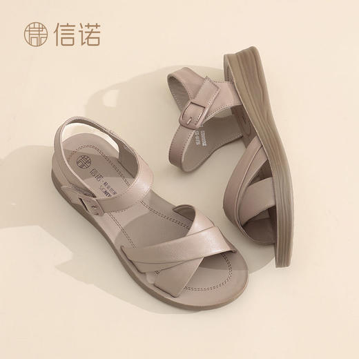 信诺真皮舒适妈妈凉鞋2025夏季新款软底女鞋外穿轻便平底中老年鞋5L618-23 商品图8