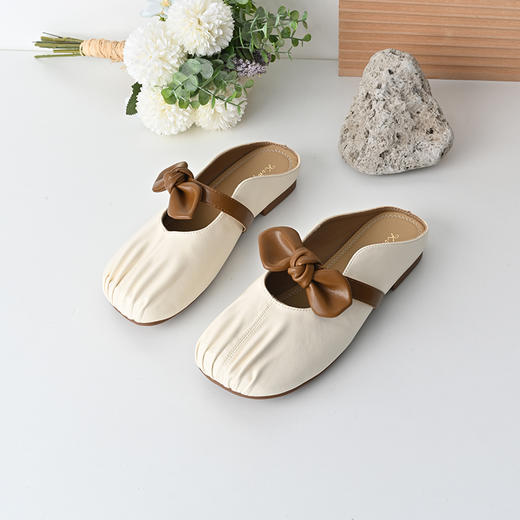 经典鲨2025年夏季款时尚褶皱甜美蝴蝶结软底室内外半拖鞋女KW163-529031 商品图2