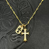 CH潮牌克罗伈22K金色十字架满钻小吊牌双吊坠项链泰银跨境毛衣链 商品缩略图0