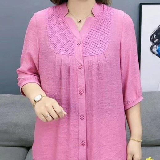 夏季高档女装加肥加大七分袖衬衫洋气胖妈妈显瘦遮肉薄款衬衣小衫 商品图4