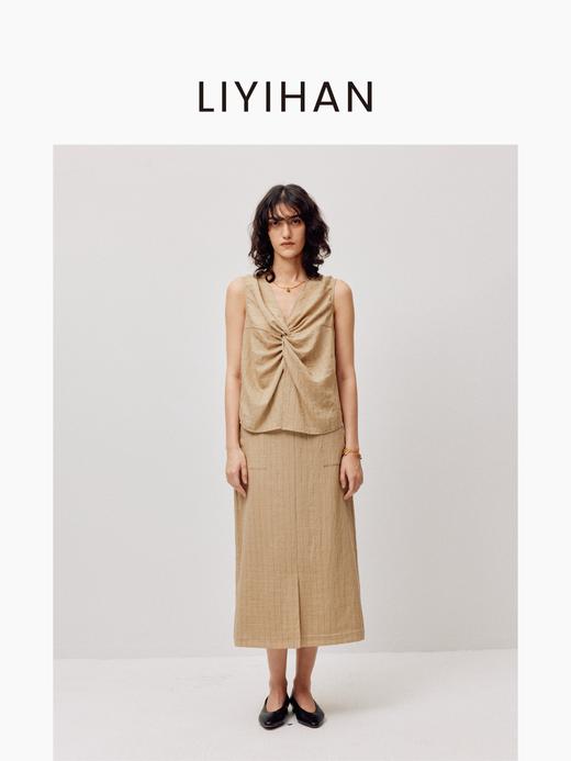 LIYIHAN稿线 | 25春亚麻腰部抽绳条纹半裙直筒开叉半裙透气舒适 商品图3