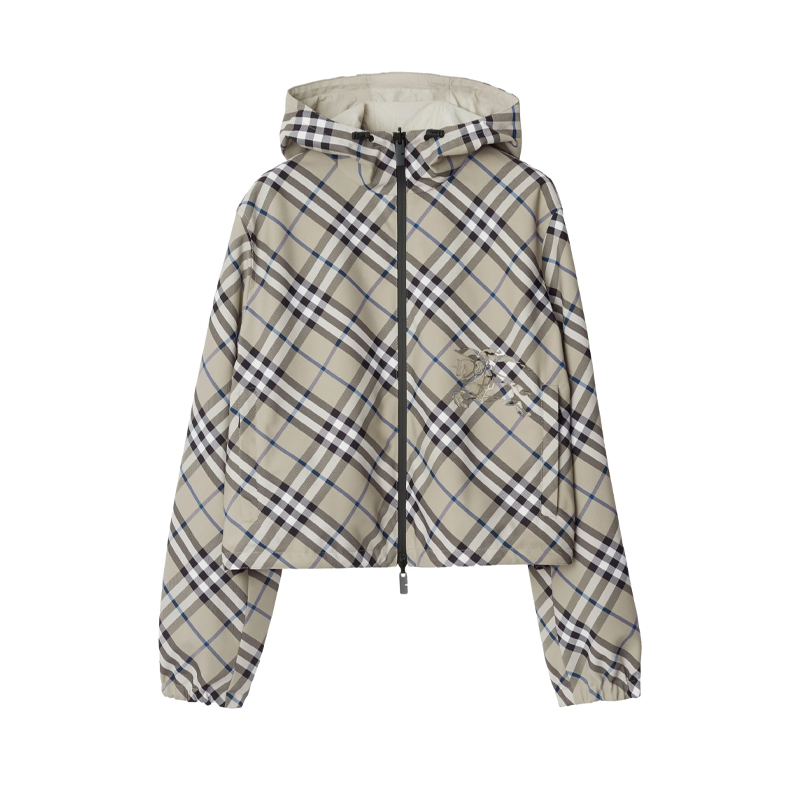 BURBERRY 巴宝莉 女士马术骑士徽标贴花短款双面格纹夹克外套 格子 8105824 B9629