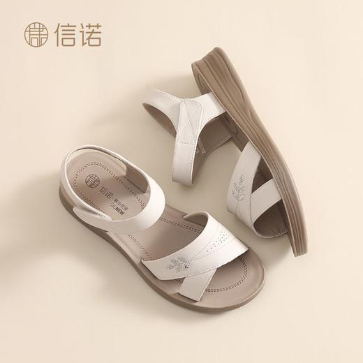 信诺真皮舒适妈妈凉鞋2025夏季新款不累脚轻便软底女鞋平底老人鞋5L618-18 商品图8