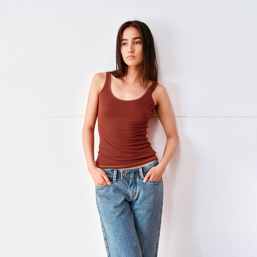 NUTH撞色线莱赛尔U型领修身吊带背心女 商品图3