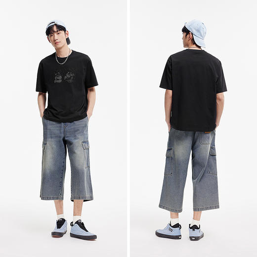 森柔牛仔|森马牛仔裤男复古做旧工装八分裤2025夏新款宽松直筒裤 商品图3