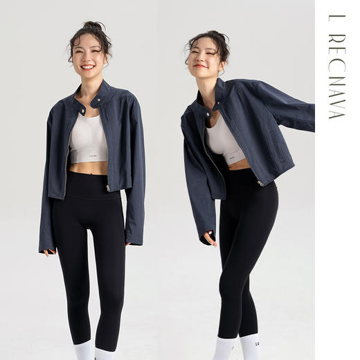 L RECNAVA 小立领带拉链宽松上衣 机能风工装外套 高腰款显腿长 商品图4