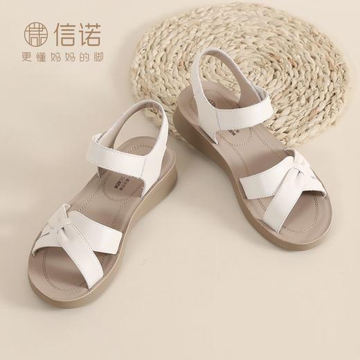 信诺真皮妈妈凉鞋女款平底2025新款夏季平底舒适软底魔术贴女鞋子5L618-39 商品图8