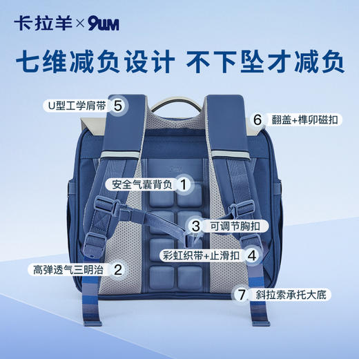 卡拉羊X九微米18L小学生1-4年级防下坠减负气囊缓震轻奢立体书包 凯旋门 U2174 商品图4