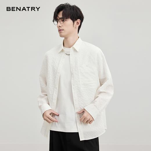 贝纳川微皱肌理长袖衬衣ECF111002401 商品图2