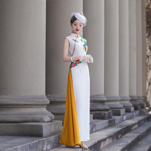 NL20250409 2025夏季新款奥黛旗袍女中式改良版立领长款旗袍气质走秀旗袍礼服 商品图2