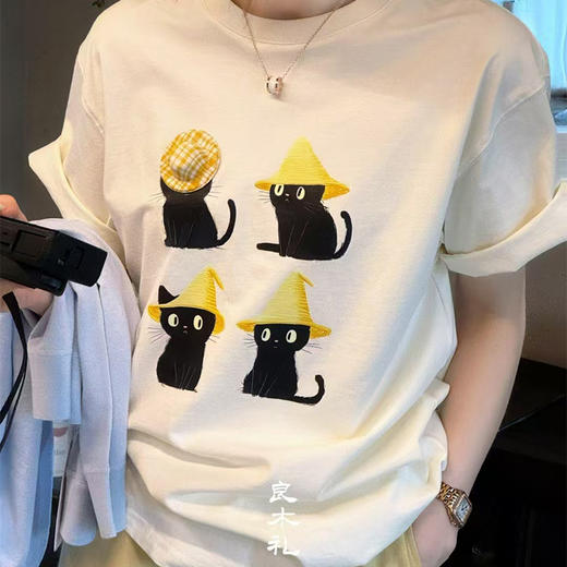 【现货】良木礼趣味猫咪白T（7374） 商品图0