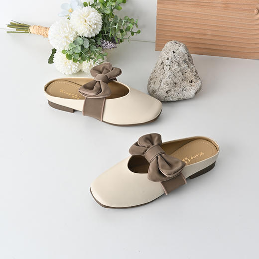 经典鲨2025年夏季新款甜美蝴蝶结时尚方头软底舒适半拖鞋女KC19-529071 商品图1