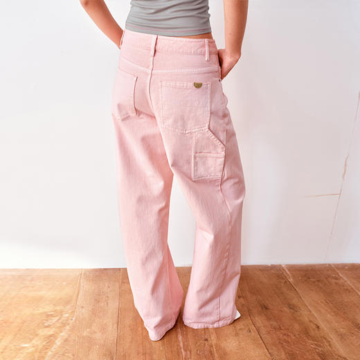 NUTH藕粉色水洗做旧复古工装休闲裤牛仔裤女 商品图0