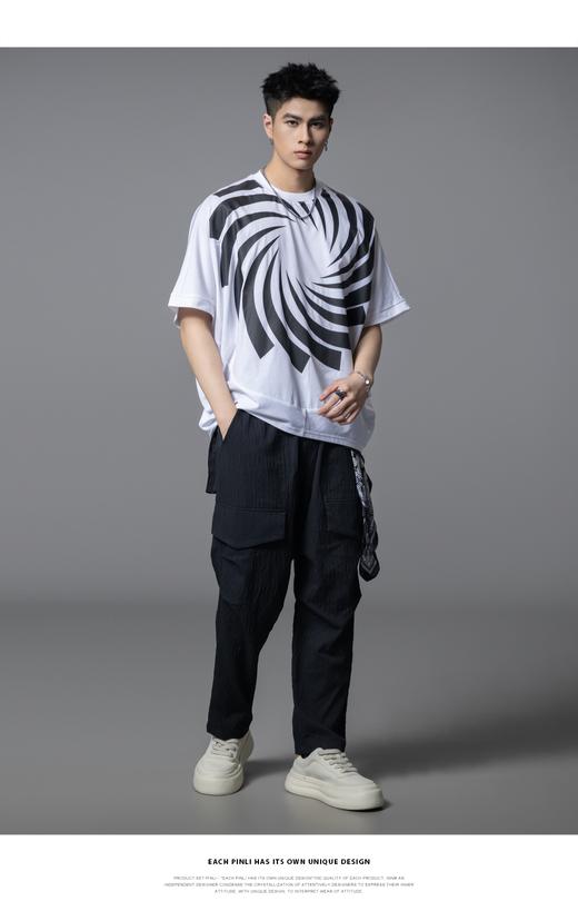 PINLI品立2025夏季新款潮牌手工印花短袖T恤男士小众宽松休闲上衣B252111029 商品图7