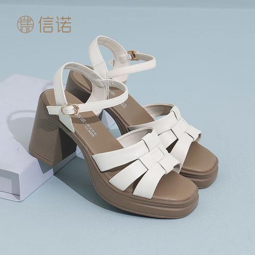 信诺真皮舒适罗马凉鞋女2025夏季新款外穿时尚气质百搭时装女鞋子X5L033-98 商品图5