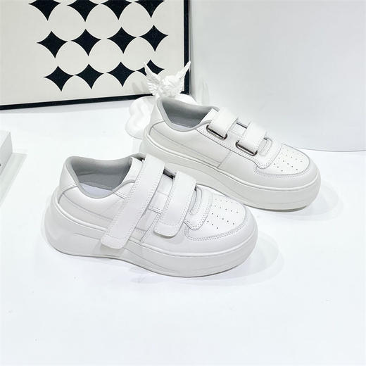 洛诗琳05328厚底小白鞋2025新款魔术贴增增高真皮小白鞋女8097 商品图3