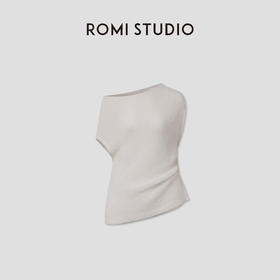 ROMI STUDIO“松弛随性”春夏设计感不规则斜肩针织T恤 RWCRSJ2627