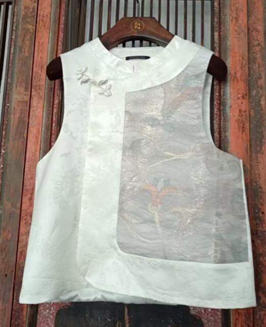 盛唐牡丹 | 西阵织限量版偏襟马甲-银白色 商品图0