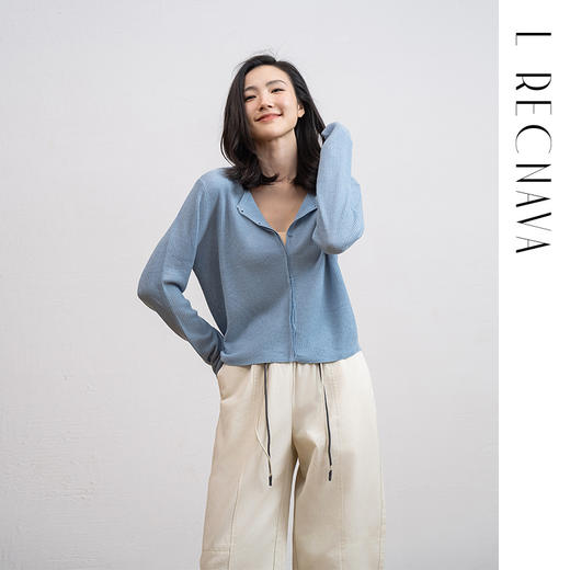 L RECNAVA 圆领羊毛针织开衫 隐藏纽扣短款外套 商品图2