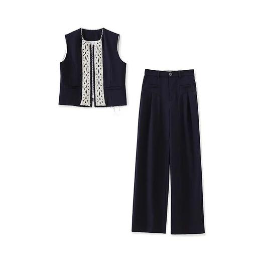 【高货wl】全新升级【铂金会员349/天猫469/差价120】(99550) 洛诗琳时髦洋气刺绣花边马甲时尚气质棉麻牛仔休闲裤套装 商品图4