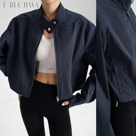 L RECNAVA 小立领带拉链宽松上衣 机能风工装外套 高腰款显腿长 商品图2
