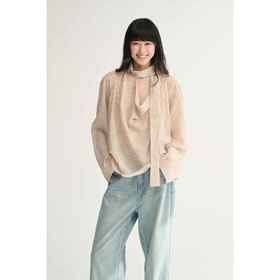 MAISON CECILE设计师印花桑蚕丝定染线条花朵优雅荡感飘带衬衫