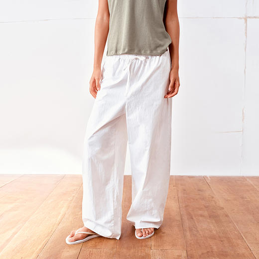 NUTH高密纯棉透气宽松阔腿休闲裤女 黑色/白色 商品图4