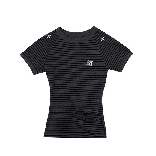 FDR官方店 辣妹圆领条纹T恤女夏季新款修身显瘦体恤上衣 商品图4